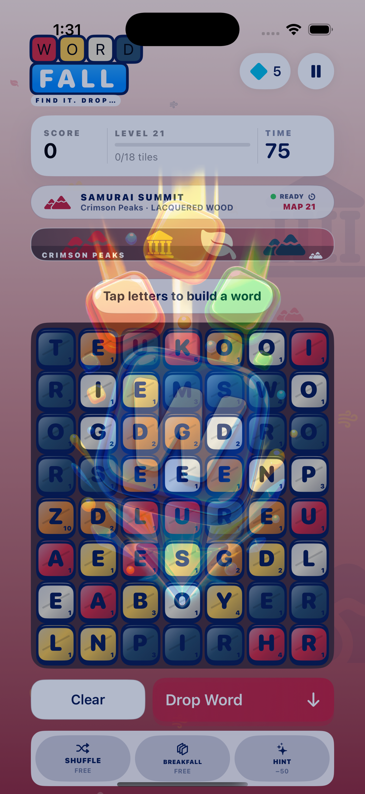 A themed Wordfall map